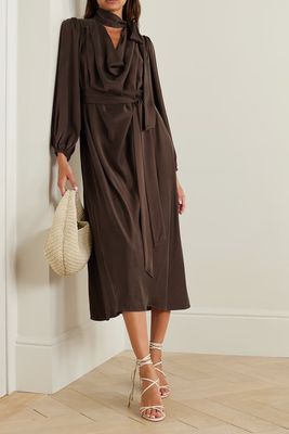 Billow Pussy-Bow Belted Silk-Satin Midi Dress from Zimmermann