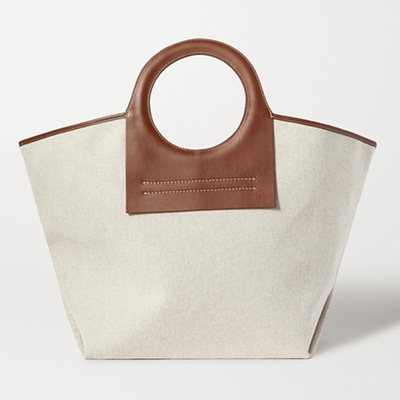 Cala Large Leather-Trimmed Canvas Tote from Hereu