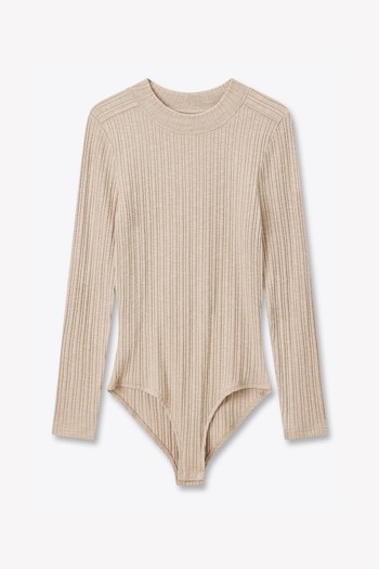 Beige Long Slinky Bodysuit