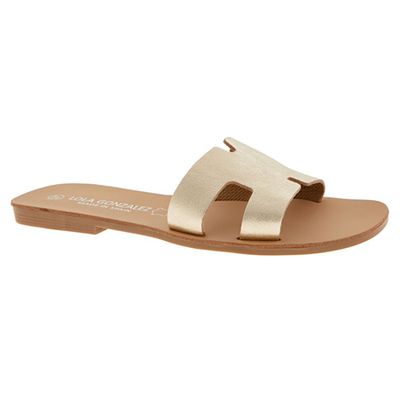 Gold Tone Leather Sandals