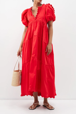 Leana Puff-Sleeve Poplin Maxi Dress from Kika Vargas