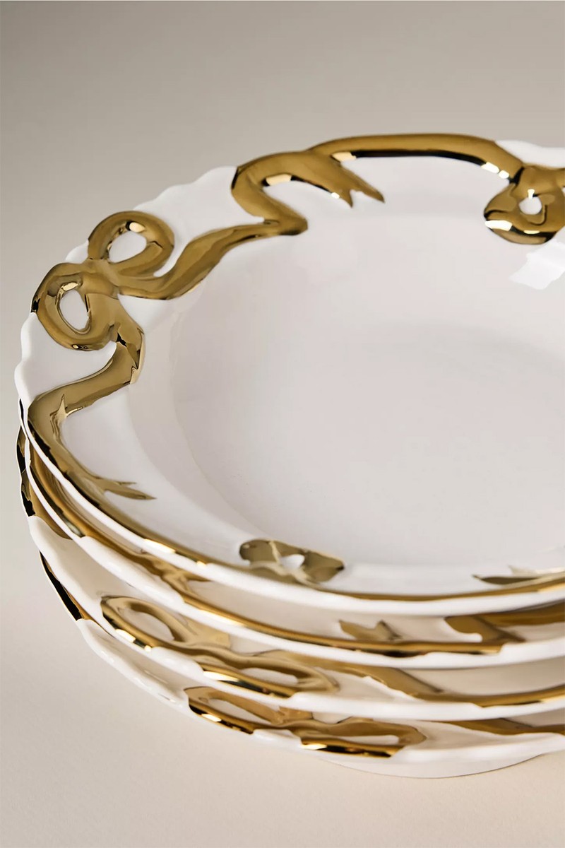 Set Of 4 Benedita Bow Stoneware Dinner Plates from Anthropologie