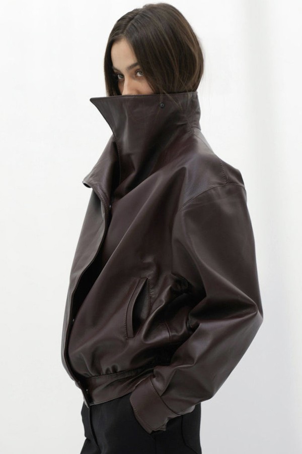 High-Collar Leather Jacket