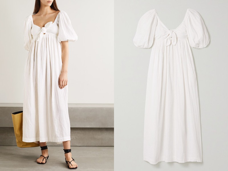 Violet Crinkled Organic Cotton-Gauze Maxi Dress from Mara Hoffman