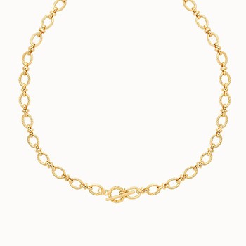 Textured Oval Link T-Bar Necklace in Gold