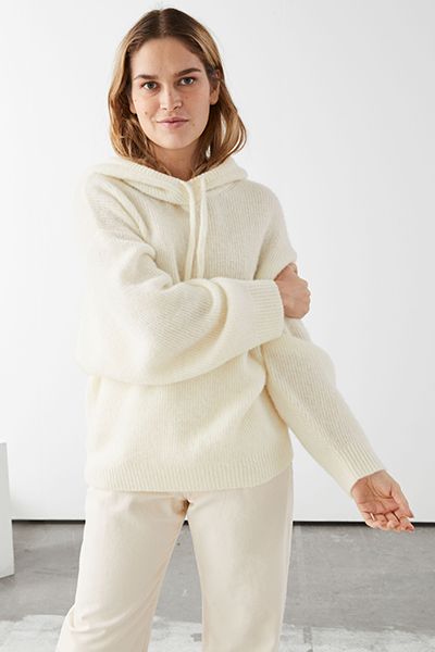 Ribbed Wool Blend Hooded Sweatshirt