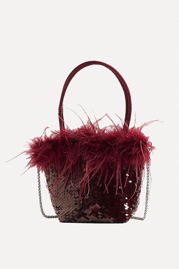 Feather Sequin Grab Clutch Bag from River Island