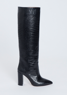 Leather Crocodile Embossed Pointed Knee High Boots from Paris Texas