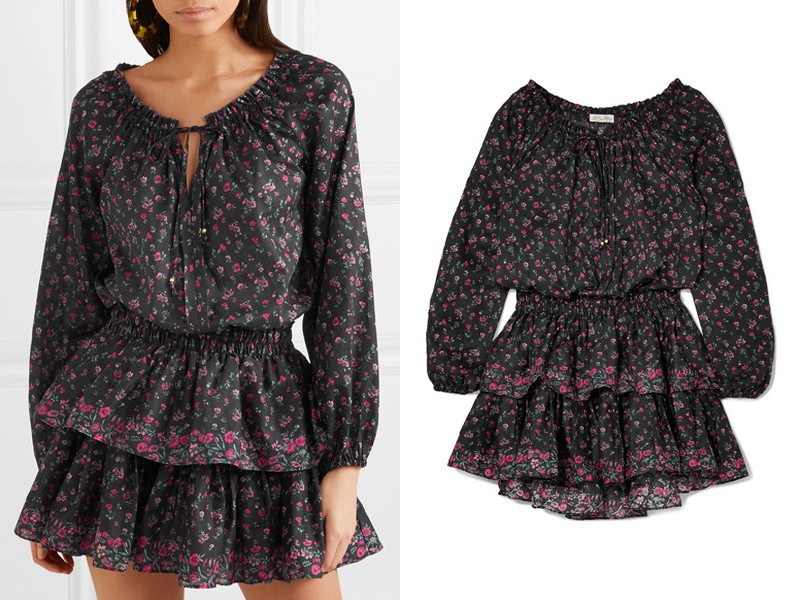 Popover Ruffled Floral Print Cotton Mini Dress from LoveShackFancy