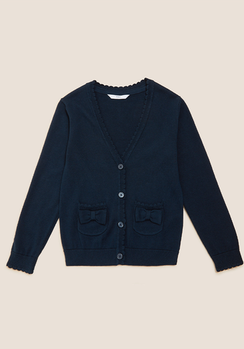 Pure Cotton Bow Pocket School Cardigan 