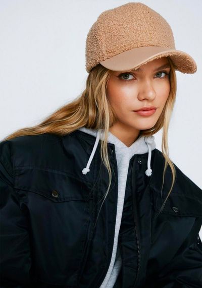 Shearling And Pu Baseball Cap