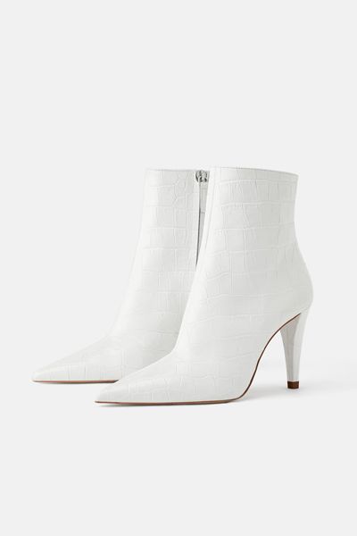 Snakeskin Print Leather High-Heel Ankle Boots from Zara