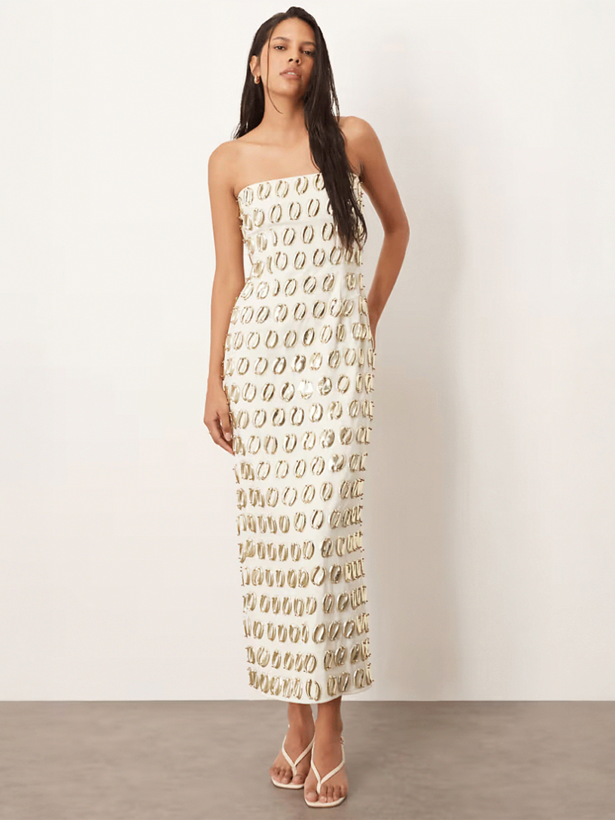 Embellished 3d Gold Detail Bandeau Column Midi Dress from ARRANGE
