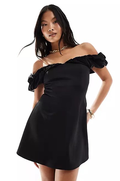 Petite Chiffon Mix Bardot Mini Dress from ASOS