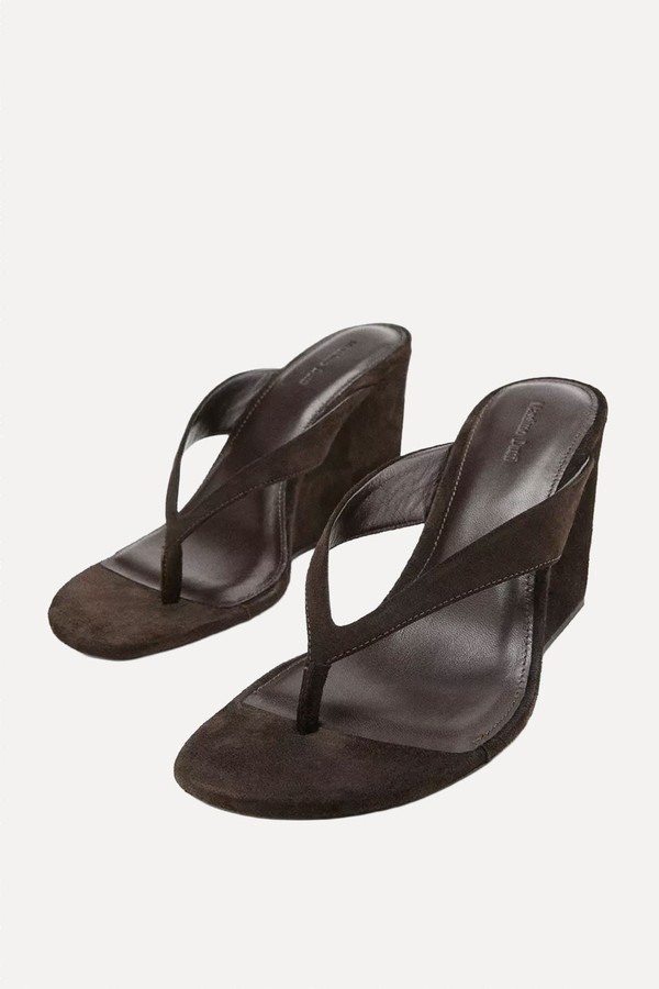 Split Leather High-Heel Wedge Sandals from Massimo Dutti