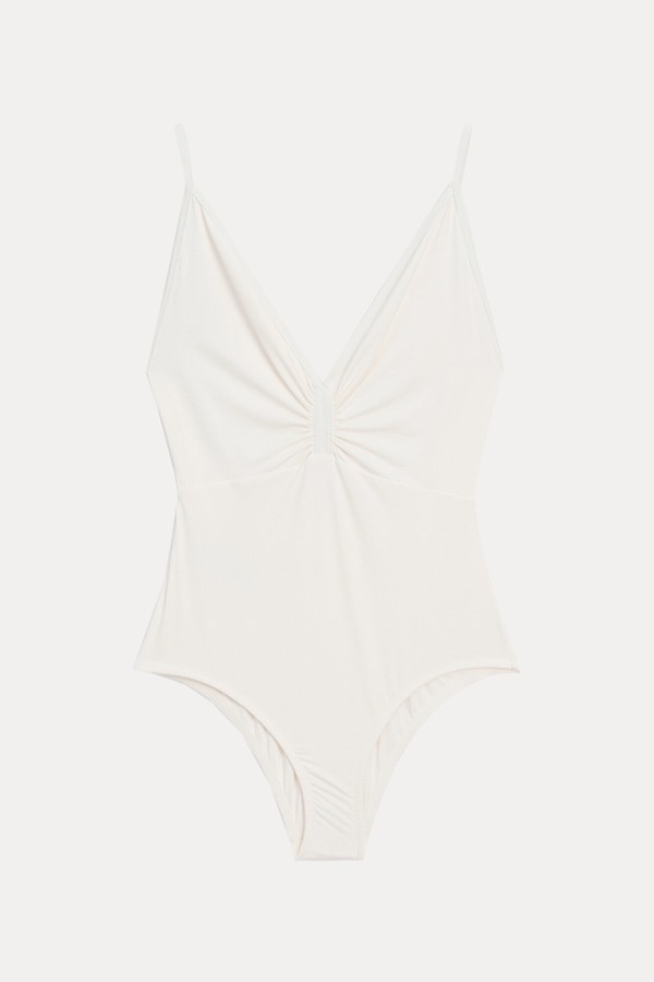 V-Neck Swimsuit With Gathered Detail from Massimo Dutti