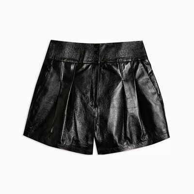Black Topstitch Leather Shorts
