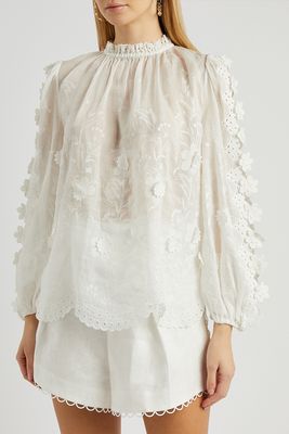 Rosa White Embroidered Ramie Blouse from Zimmermann