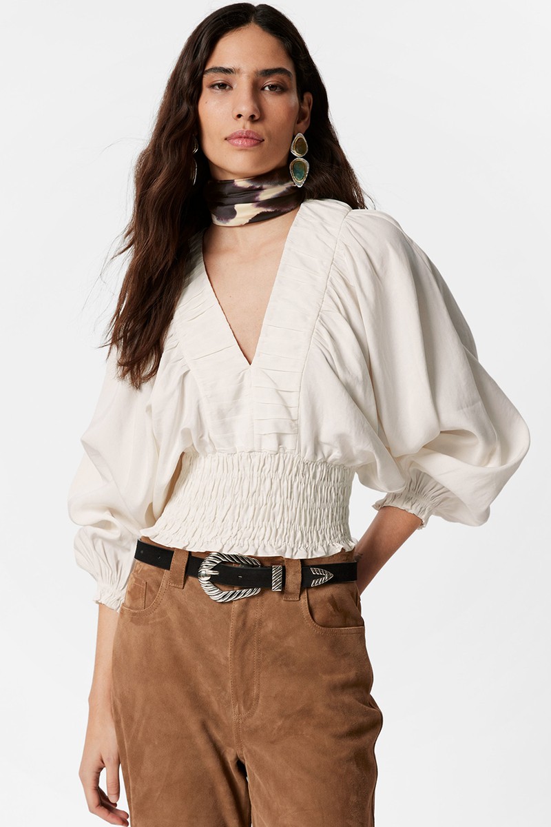Smocked Puff-Sleeve Blouse