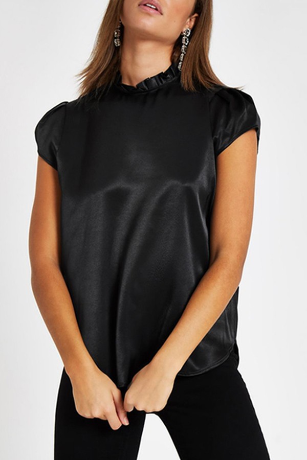 Black Frill Neck Shell Top
