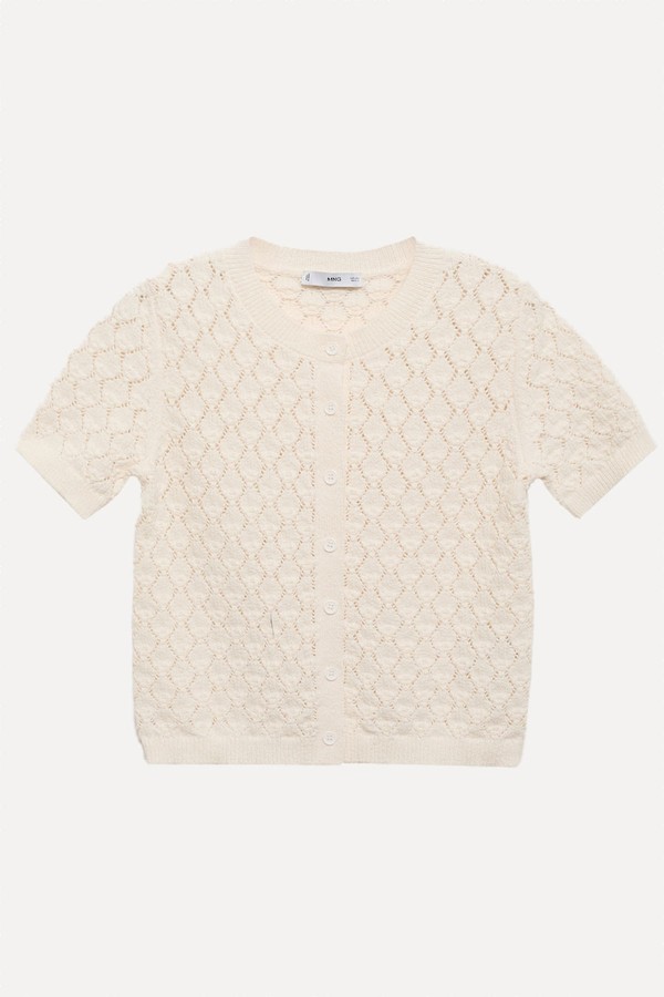 Short-Sleeved Openwork Knitted Cardigan from Mango