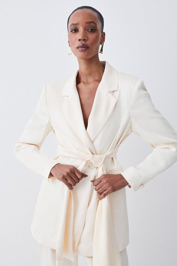 Satin Back Crepe Tie Waist Blazer