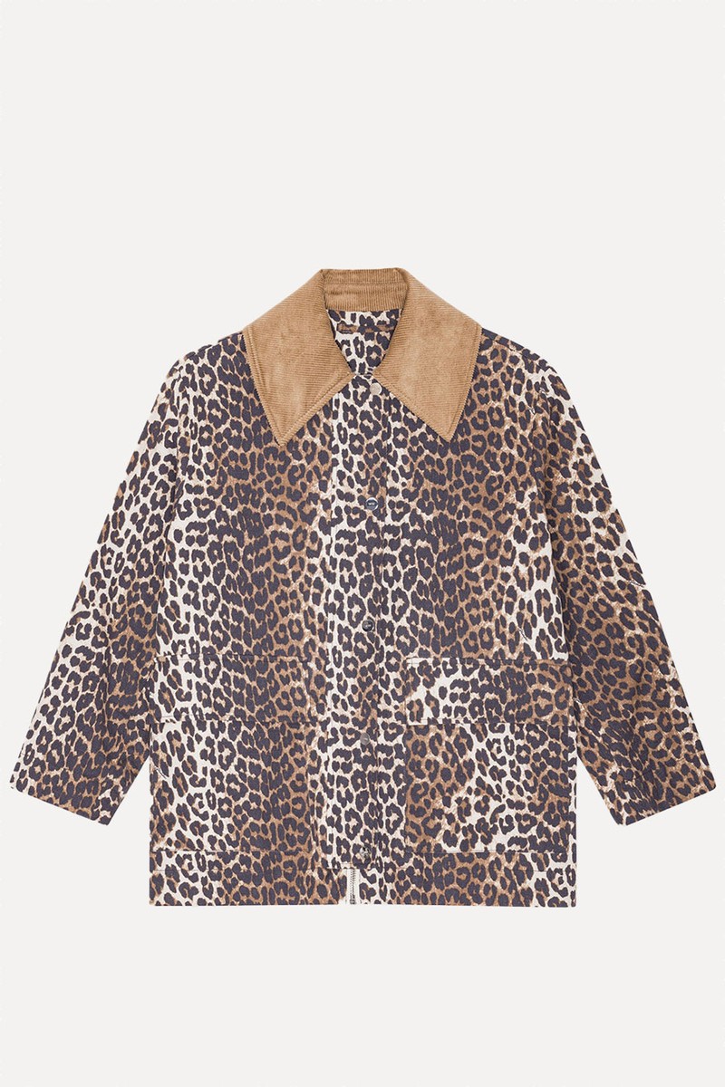 Leopard Printed Canvas Midi Jacket from Ganni