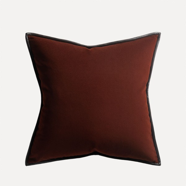 Merino Velvet Cushion With Leather Trim from De Le Cuona