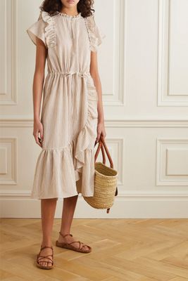 Moderate Ruffled Striped Voile Midi Dress from Munthe