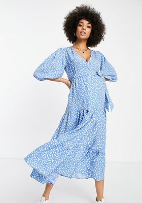 Bloom Maxi Wrap Dress With Balloon Sleeves