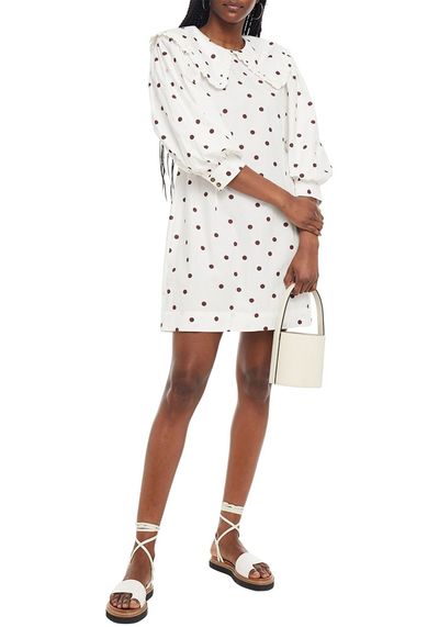 Gathered Polka-Dot Cotton-Poplin Mini Dress from Ganni