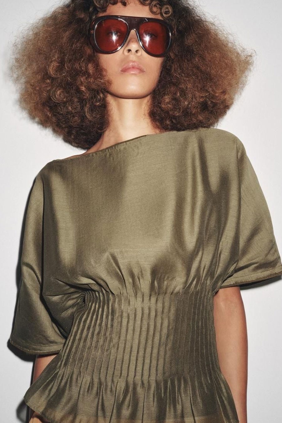 Pleated Waist Combined Knit Blouse from Zara