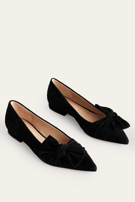 Suede-Bow Ballet Flats