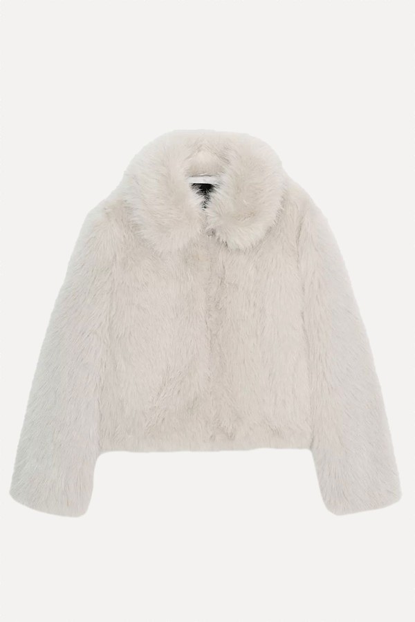 Faux Fur Zip-Up Short Coat from zara