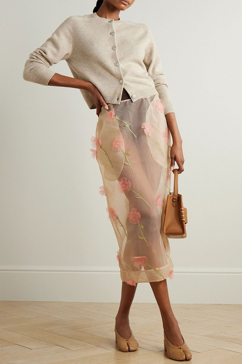 Embroidered Appliquéd Organza Midi Skirt from SIMONE ROCHA