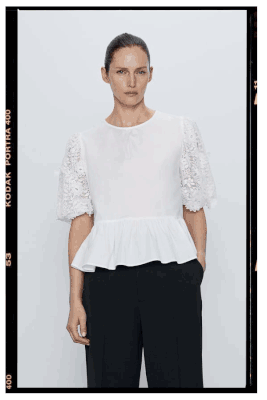 Poplin Blouse With Contrast Sleeves from Zara