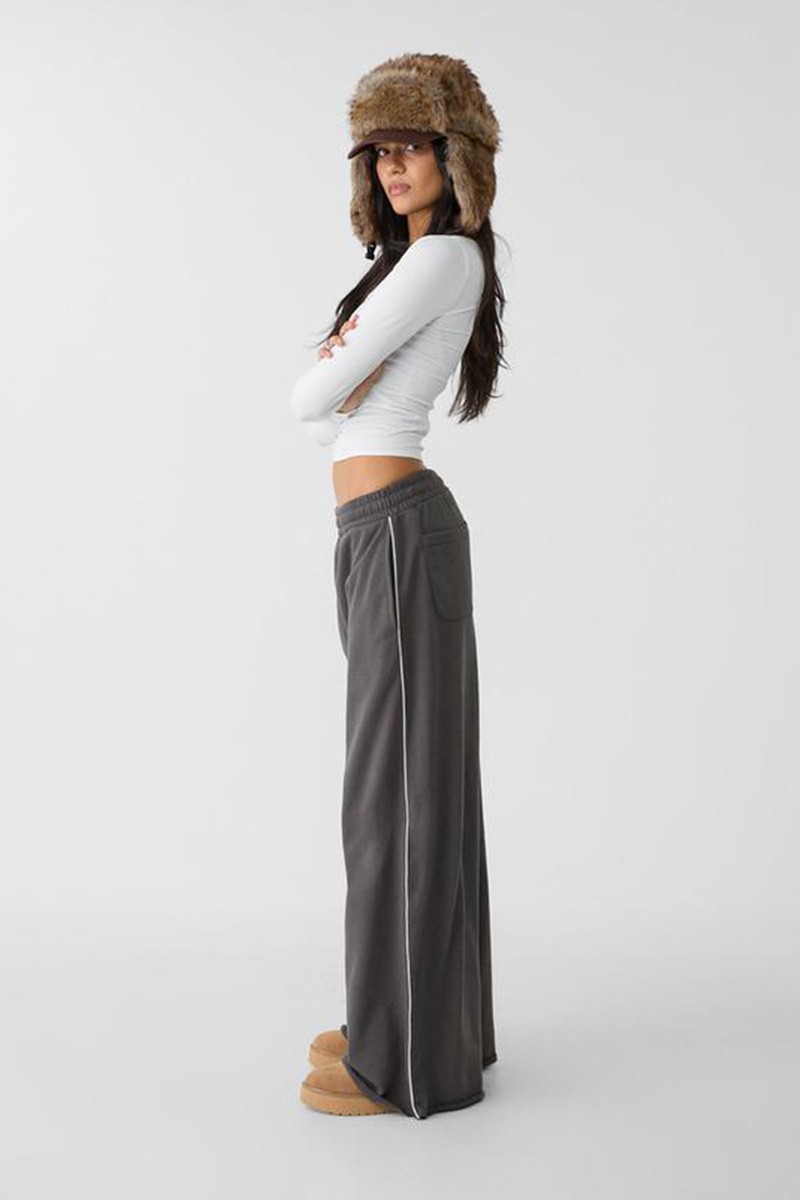 Wide-Leg Plush Trousers With Trim Detail