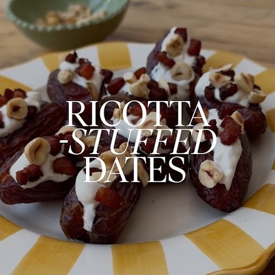 Ricotta-Stuffed Dates With Crispy Smoked Pancetta & Hazelnuts @alexandradudley 

INGREDIENTS
10 medj