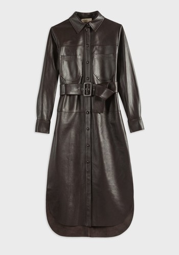 Bowsiey Leather Shirt Dress Midi