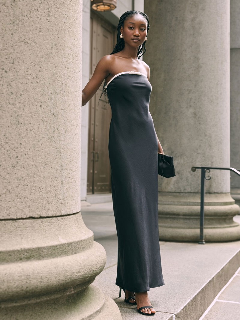 The Julia Slip Strapless Bow Detail Maxi Dress