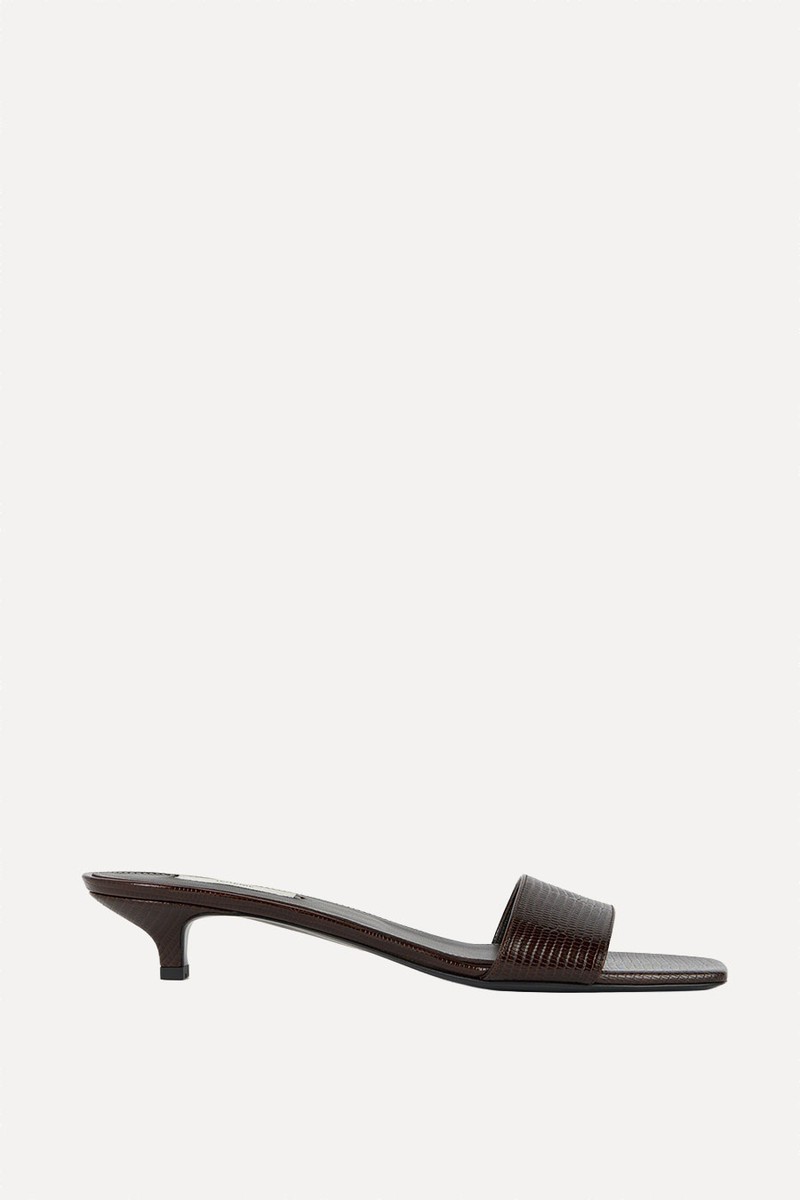 Slim Lizard-Embossed Bandeau Mules