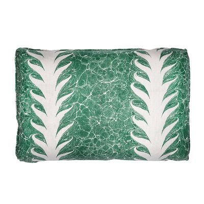 Palm Drop Linen Cushion - Sea Green