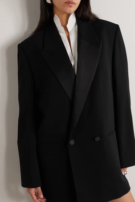 Viennese Oversized Double-Breasted Satin-Trimmed Wool-Crepe Blazer from Petar Petrov