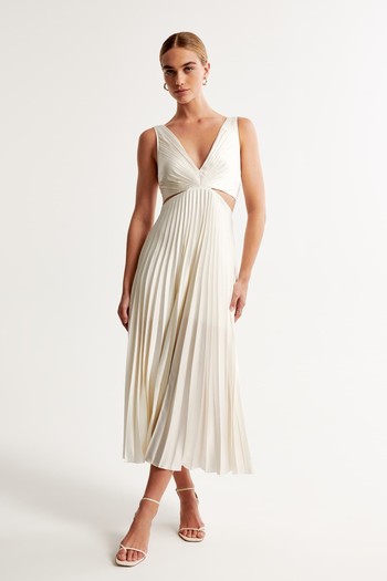 Satin Pleated Cutout Maxi Dress