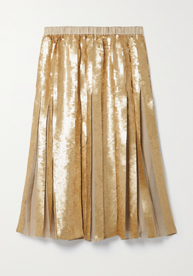 Eclair Pleated Sequined Silk-Crepon Midi Skirt from Tibi