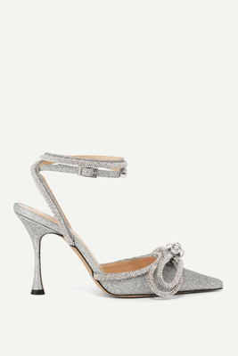 Double Bow Crystal-Embellished Glittered Pumps from Mach & Mach