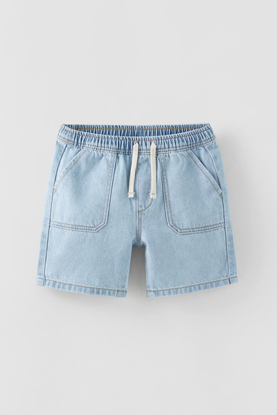 Drawstring Denim Bermuda Shorts