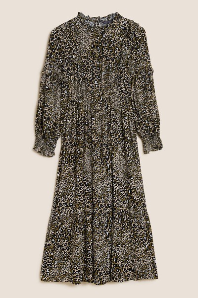 Animal Print Round Neck Midi Waisted Dress from Marks & Spencer