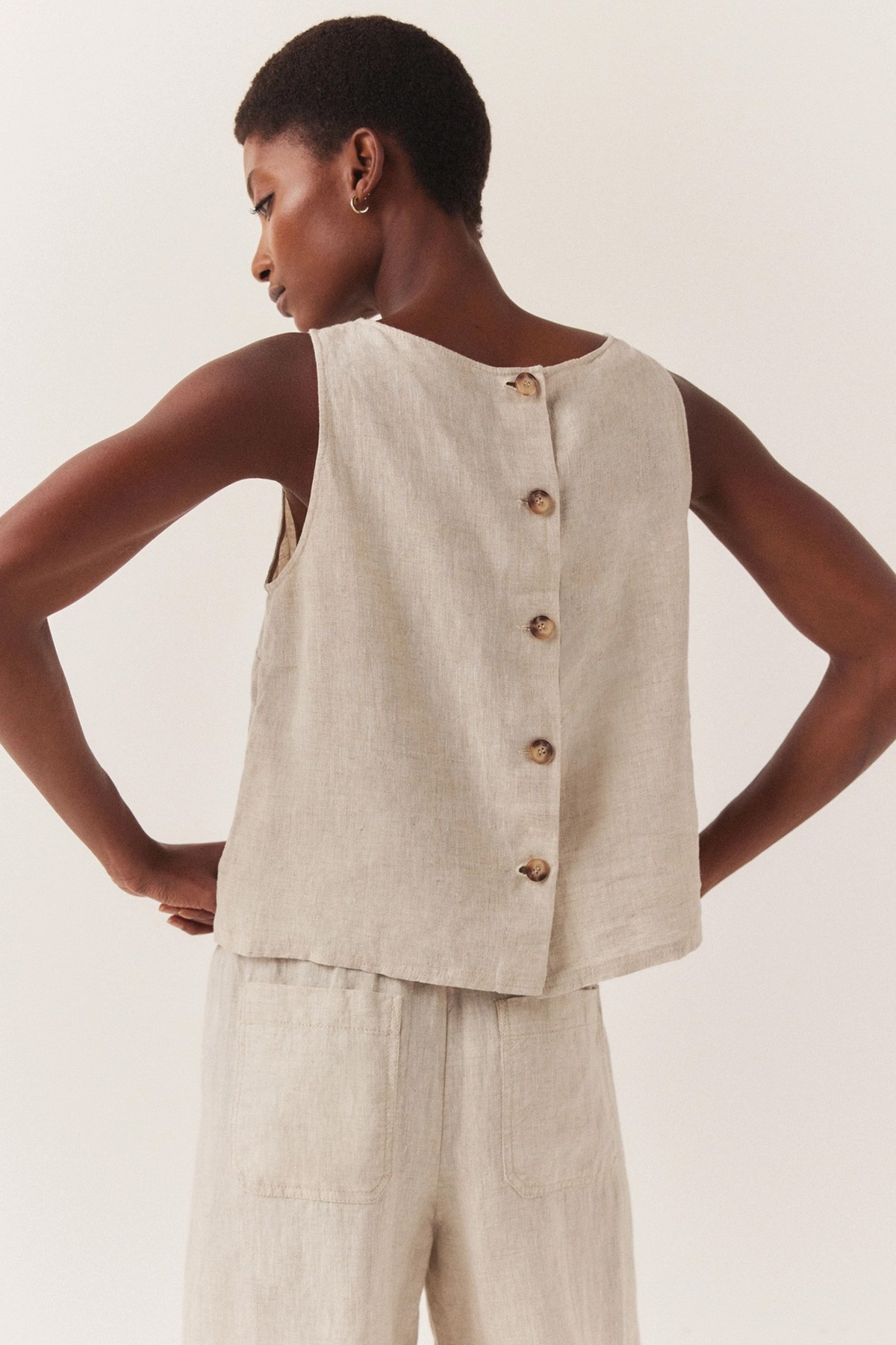 Linen Button Back Shell Top