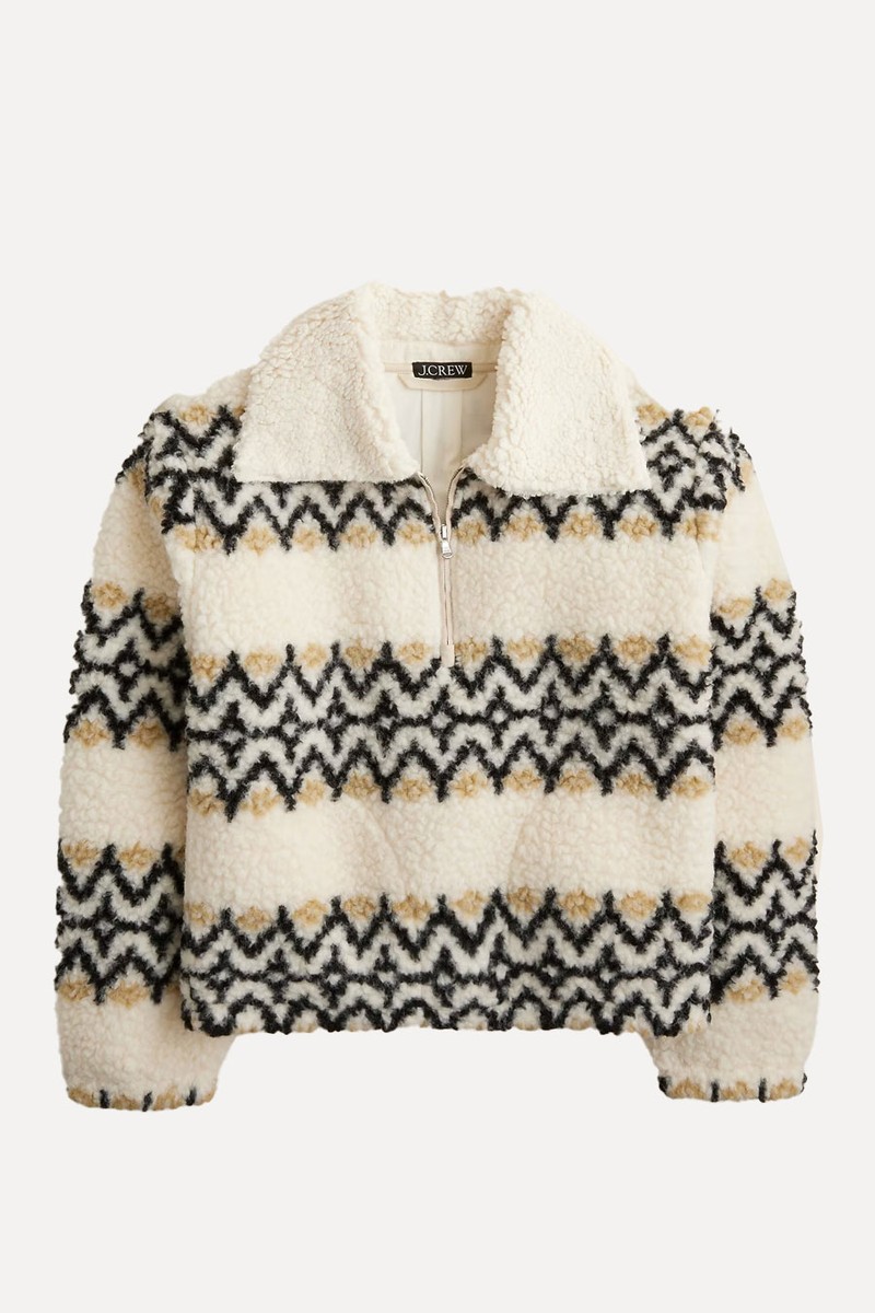 Jacquard-Print Sherpa Half-Zip Fleece Pullover from J.Crew